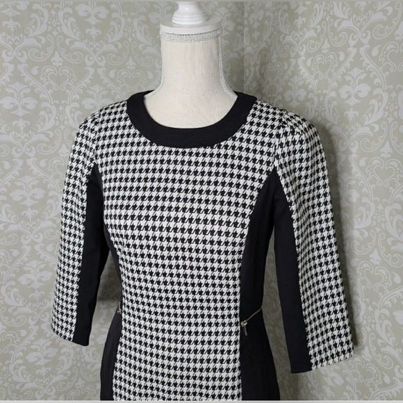 H&M Monochrome Houndstooth Dress 3/4 Sleeve pockets preppy academia NWT - Picture 4 of 16